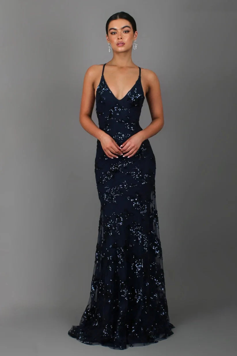 Gulvlang Kjole med Pailletter | Elegant & Glamourøs | Perfekt til Festlige Anledninger