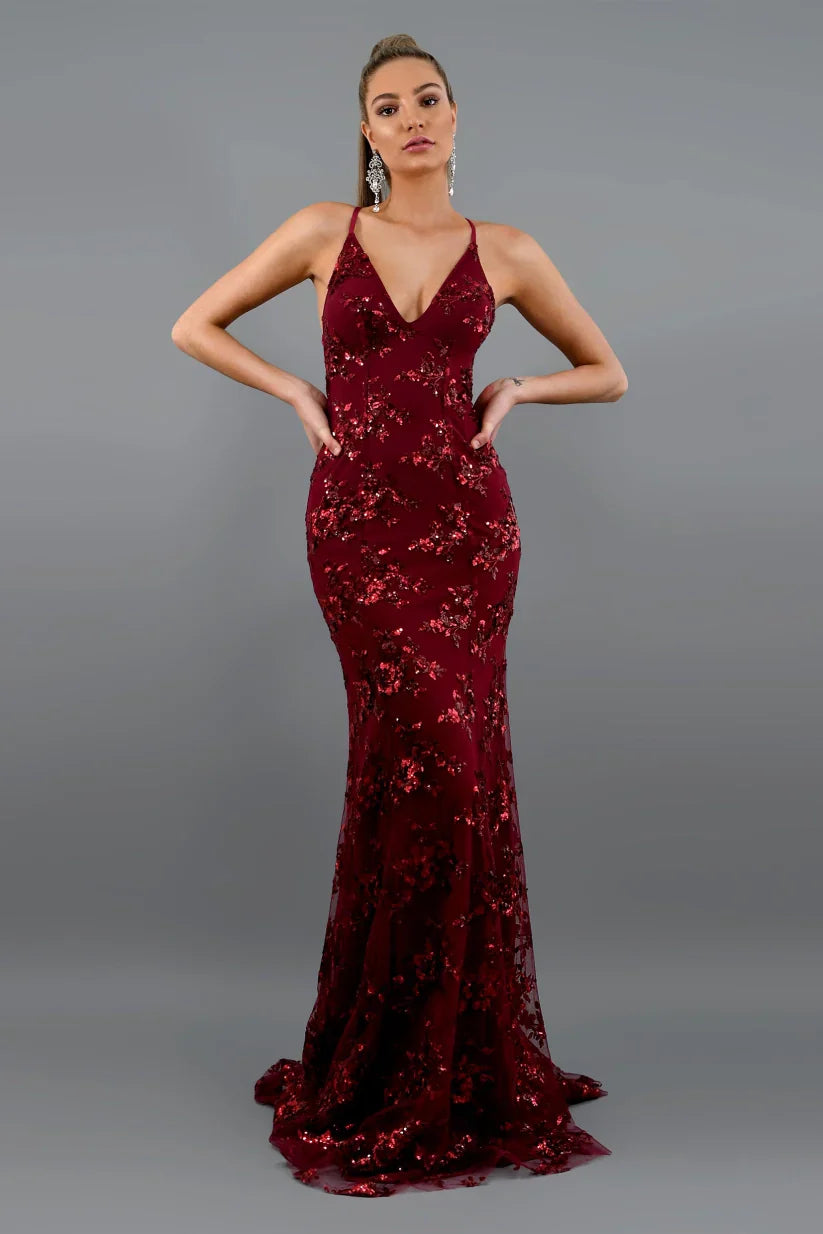 Gulvlang Kjole med Pailletter | Elegant & Glamourøs | Perfekt til Festlige Anledninger
