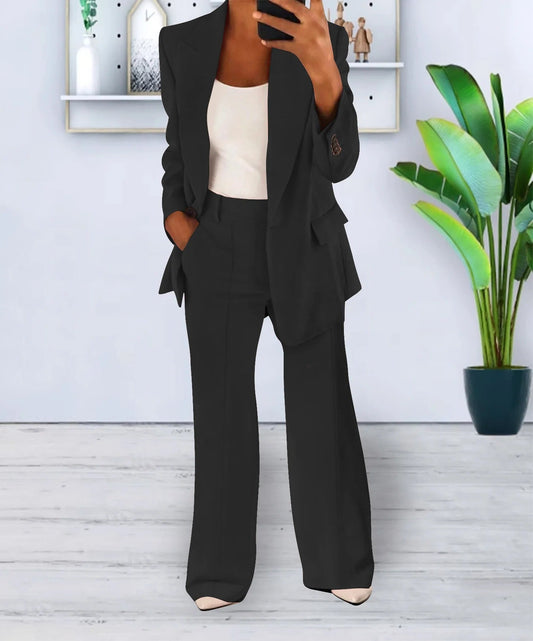 Afslappet Sæt med Vidde Bukser og Blazer | Polyester | Elegant & Moderne